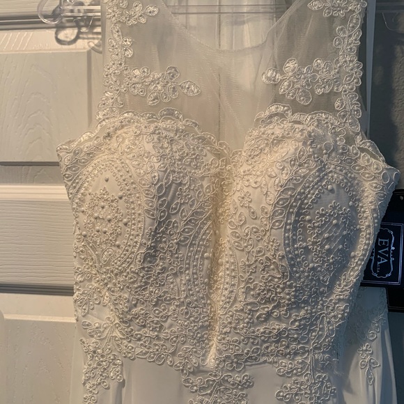 Sheer Dress Ivory A-line Corset Back Chiffon off white beaded - Picture 2 of 12